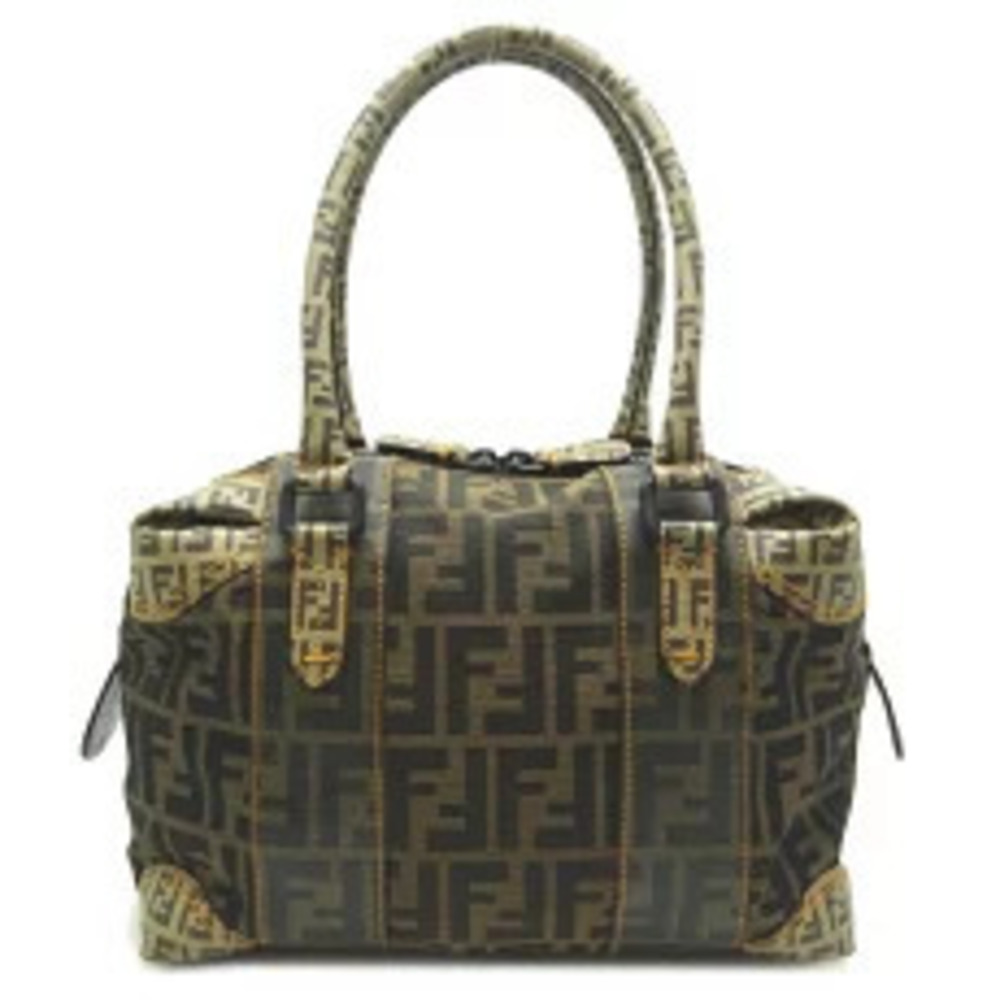 Fendi Zucca Boston Bag Handbag Canvas Brown